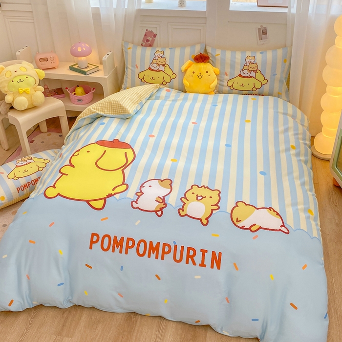 91家纺网 家纺一手货源 找家纺 博雅 2025春夏新款全棉纯棉三丽欧新款大板四件套 全棉大版（口袋枕）小彩带布丁狗