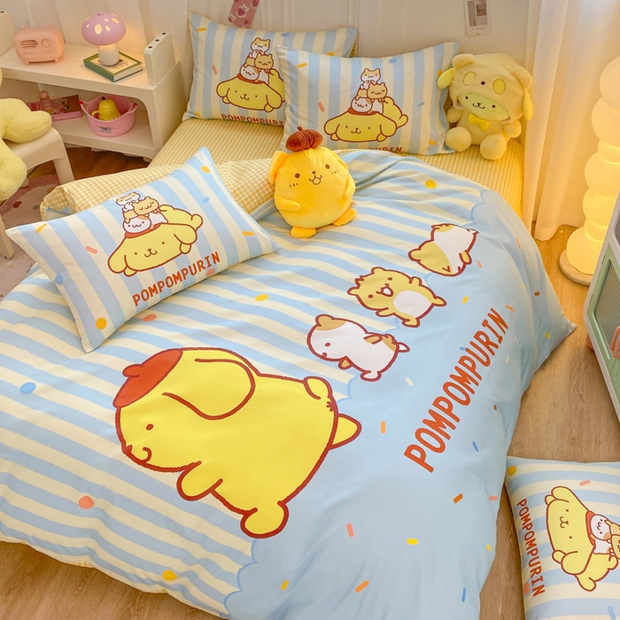 91家纺网 家纺一手货源 找家纺 博雅 2025春夏新款全棉纯棉三丽欧新款大板四件套 全棉大版（口袋枕）小彩带布丁狗