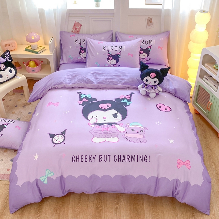 91家纺网 家纺一手货源 找家纺 博雅 2025春夏新款全棉纯棉三丽欧新款大板四件套 全棉大版（口袋枕）小恶魔库洛米