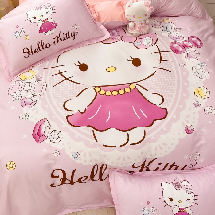 91家纺网 家纺一手货源 找家纺 博雅 2025春夏新款全棉纯棉三丽欧新款大板四件套 全棉大版（信封枕）花花KT猫