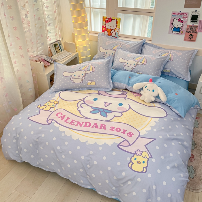 91家纺网 家纺一手货源 找家纺 博雅 2025春夏新款全棉纯棉三丽欧新款大板四件套 全棉大版（信封枕）欢乐大耳狗