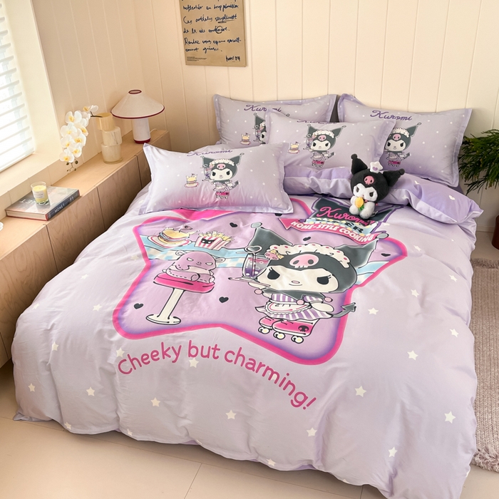 91家纺网 家纺一手货源 找家纺 博雅 2025春夏新款全棉纯棉三丽欧新款大板四件套 全棉大版（信封枕）库洛米宝贝