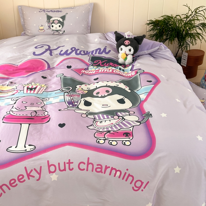 91家纺网 家纺一手货源 找家纺 博雅 2025春夏新款全棉纯棉三丽欧新款大板四件套 全棉大版（信封枕）库洛米宝贝