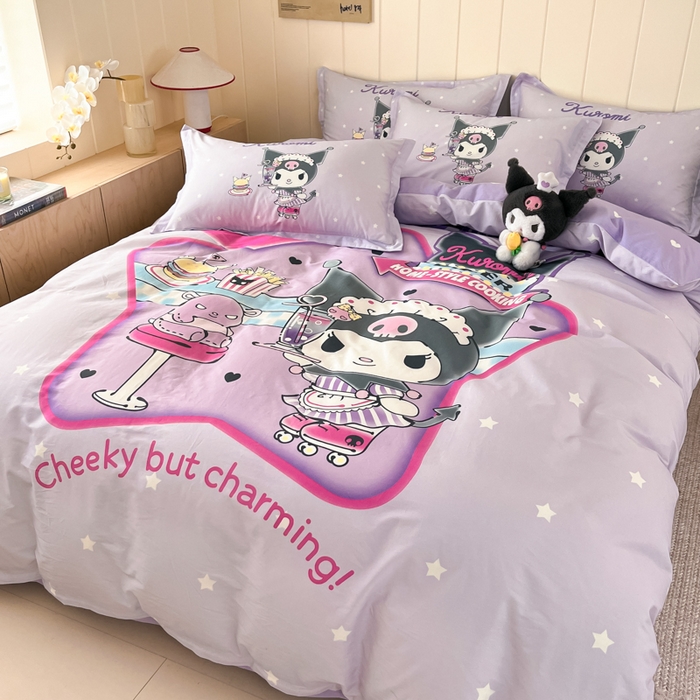 91家纺网 家纺一手货源 找家纺 博雅 2025春夏新款全棉纯棉三丽欧新款大板四件套 全棉大版（信封枕）库洛米宝贝