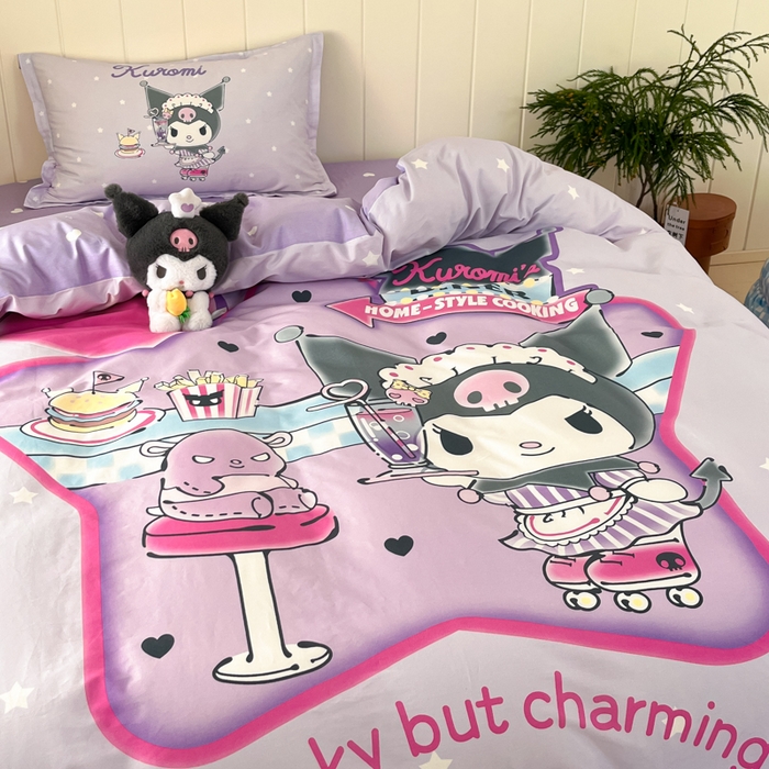 91家纺网 家纺一手货源 找家纺 博雅 2025春夏新款全棉纯棉三丽欧新款大板四件套 全棉大版（信封枕）库洛米宝贝