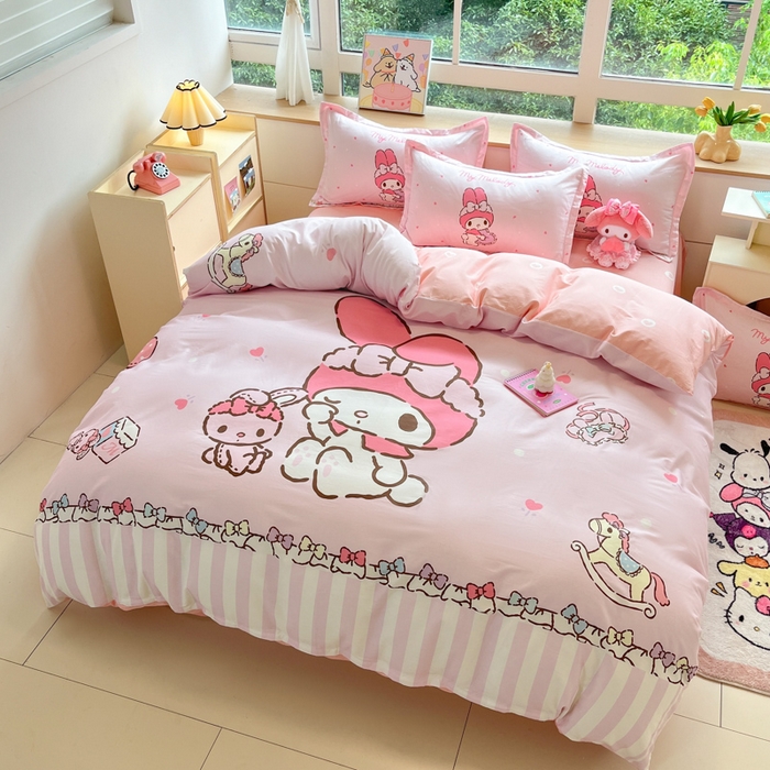 91家纺网 家纺一手货源 找家纺 博雅 2025春夏新款全棉纯棉三丽欧新款大板四件套 全棉大版（信封枕）木马美乐蒂