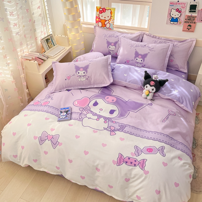 91家纺网 家纺一手货源 找家纺 博雅 2025春夏新款全棉纯棉三丽欧新款大板四件套 全棉大版（信封枕）气球库洛米