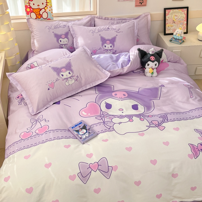 91家纺网 家纺一手货源 找家纺 博雅 2025春夏新款全棉纯棉三丽欧新款大板四件套 全棉大版（信封枕）气球库洛米