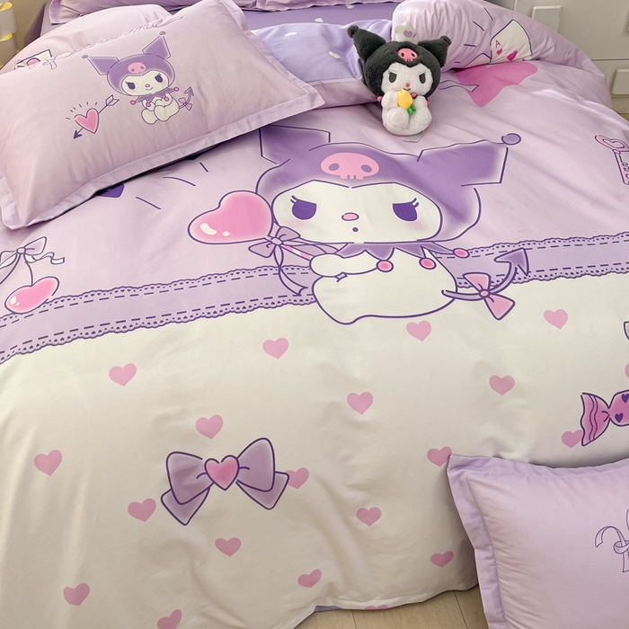 91家纺网 家纺一手货源 找家纺 博雅 2025春夏新款全棉纯棉三丽欧新款大板四件套 全棉大版（信封枕）气球库洛米