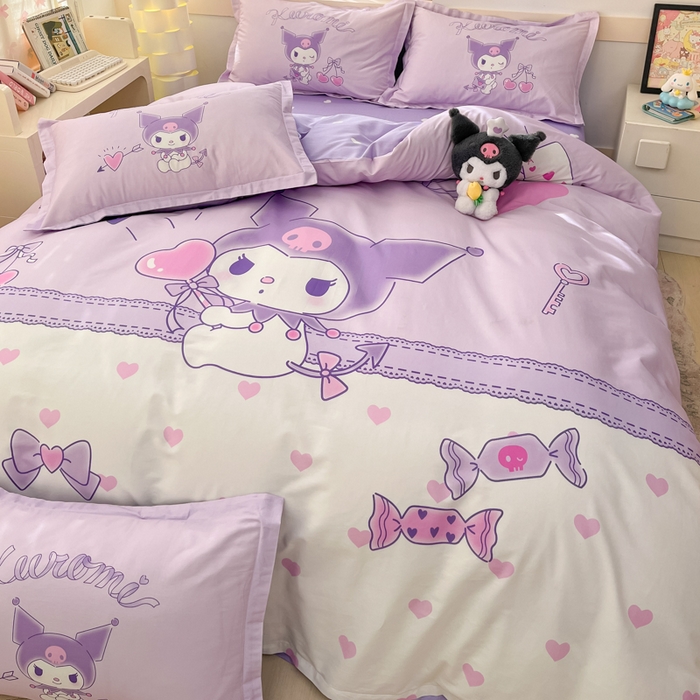 91家纺网 家纺一手货源 找家纺 博雅 2025春夏新款全棉纯棉三丽欧新款大板四件套 全棉大版（信封枕）气球库洛米