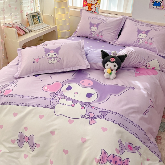 91家纺网 家纺一手货源 找家纺 博雅 2025春夏新款全棉纯棉三丽欧新款大板四件套 全棉大版（信封枕）气球库洛米