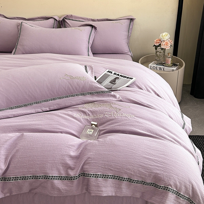 91家纺网 家纺一手货源 找家纺 库里梦家纺 2025新款高精密斜纹棉刺绣四件套-欧利系列 欧利-霞紫