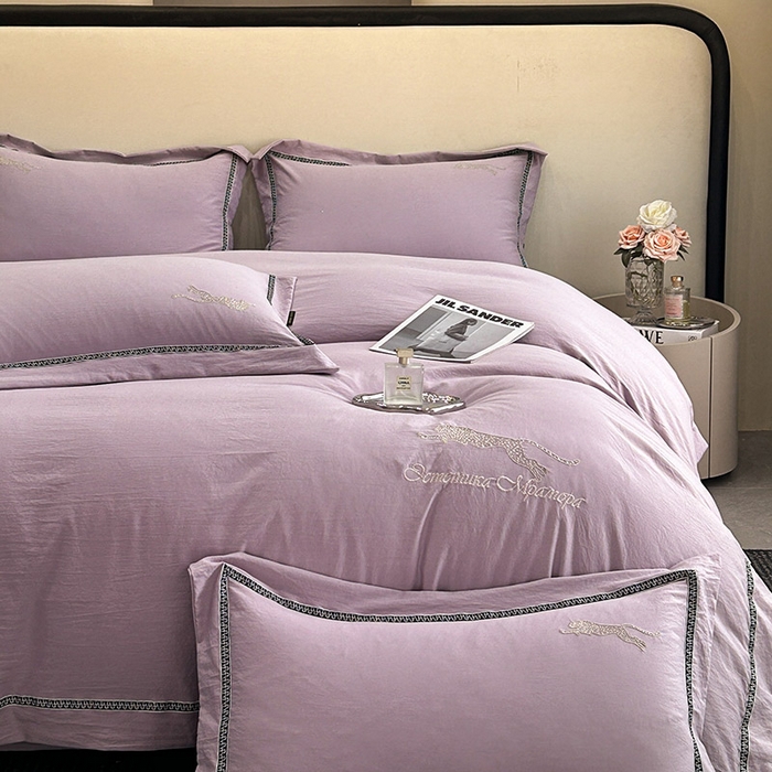 库里梦家纺 2025新款高精密斜纹棉刺绣四件套-欧利系列 欧利-霞紫