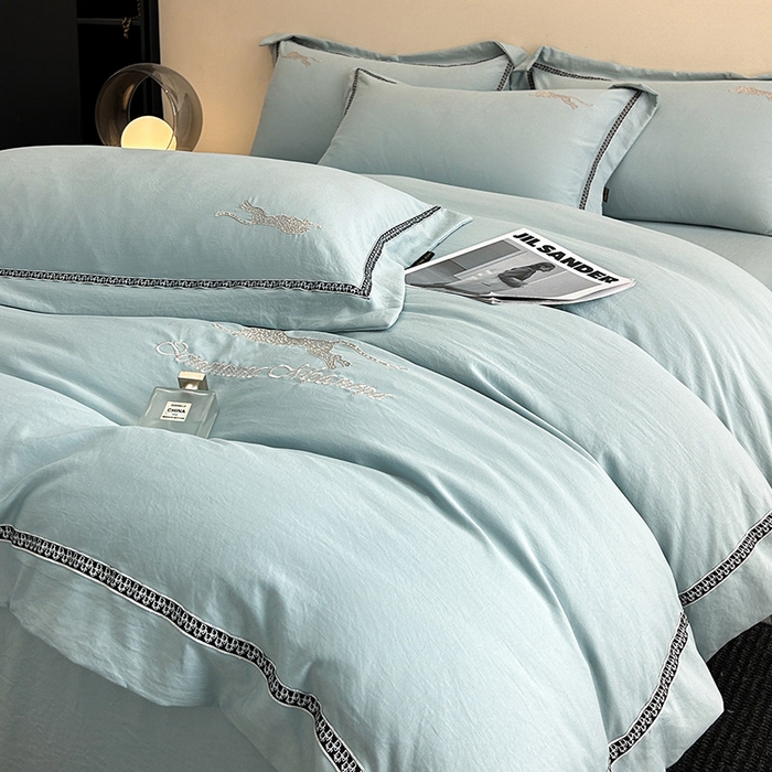 91家纺网 家纺一手货源 找家纺 库里梦家纺 2025新款高精密斜纹棉刺绣四件套-欧利系列 欧利-水绿