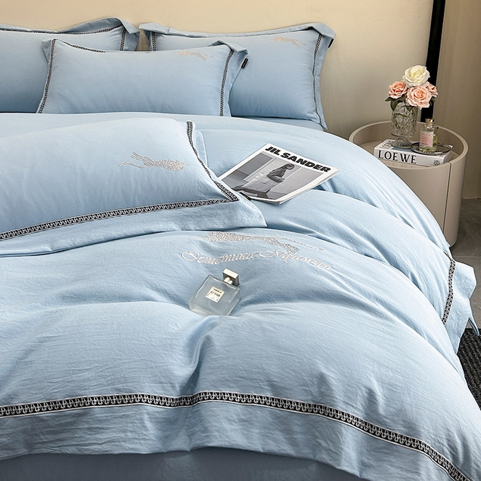 91家纺网 家纺一手货源 找家纺 库里梦家纺 2025新款高精密斜纹棉刺绣四件套-欧利系列 欧利-天蓝