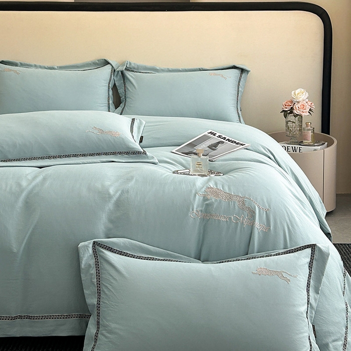 库里梦家纺 2025新款高精密斜纹棉刺绣四件套-欧利系列 欧利-水绿
