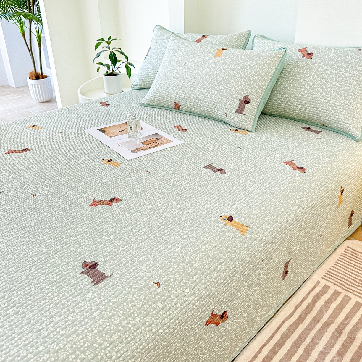 91家纺网 家纺一手货源 找家纺 橘夏家纺 2025新款多功能全棉床盖三件套 布丁狗