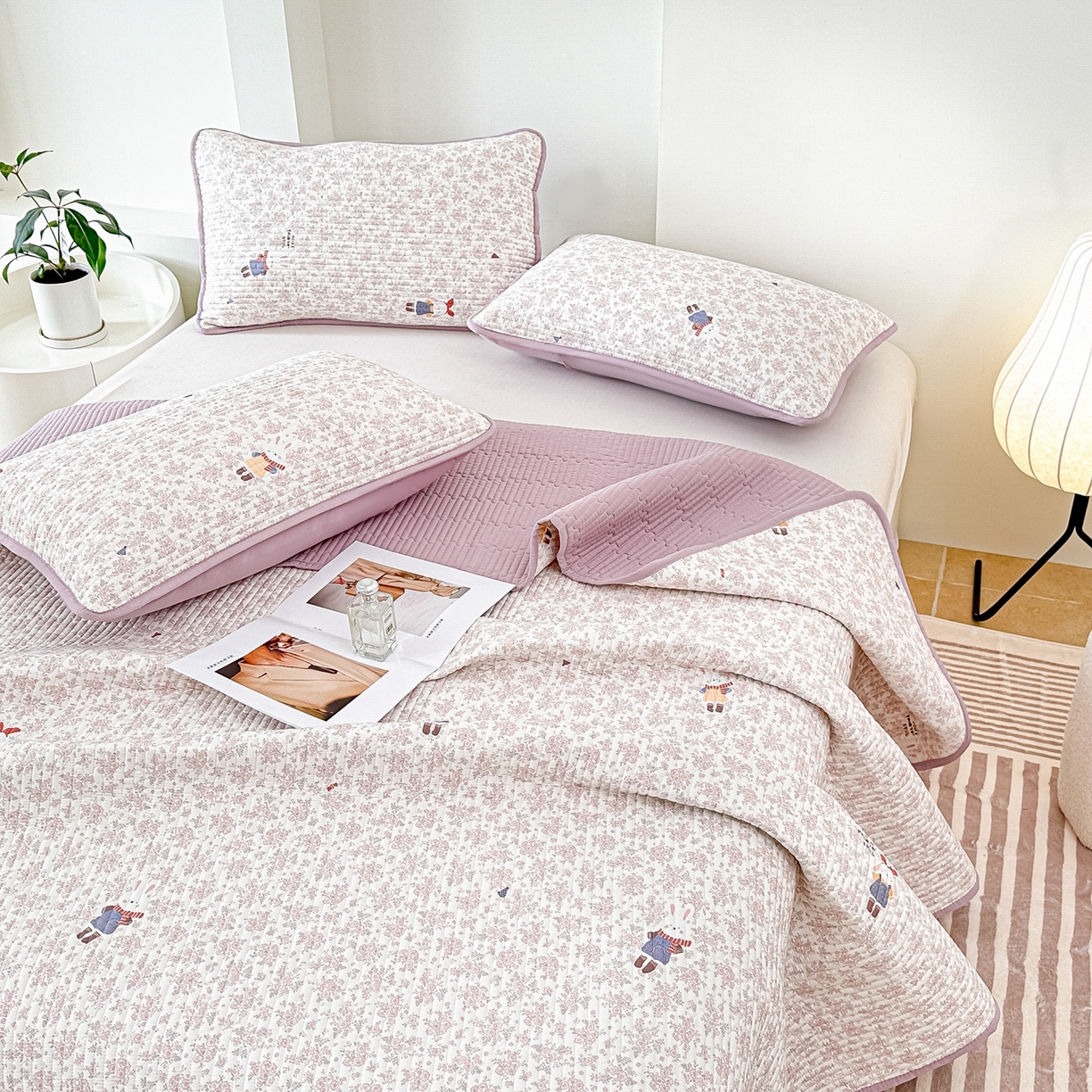 91家纺网 家纺一手货源 找家纺 橘夏家纺 2025新款多功能全棉床盖三件套 妮可兔