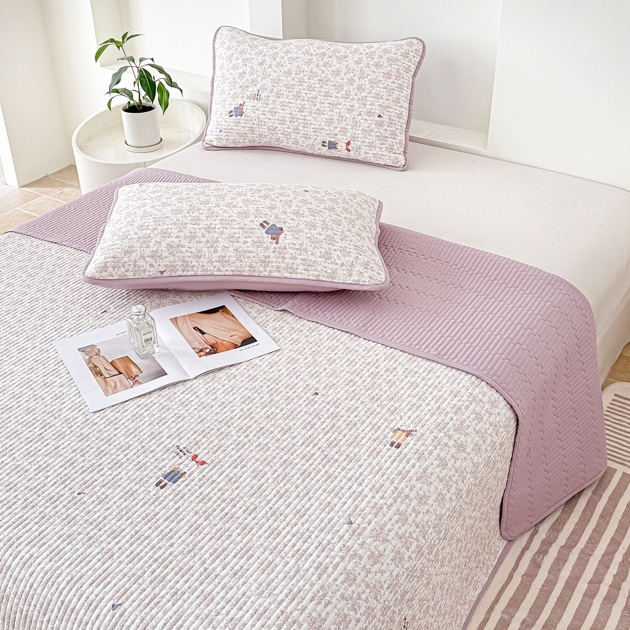 91家纺网 家纺一手货源 找家纺 橘夏家纺 2025新款多功能全棉床盖三件套 妮可兔