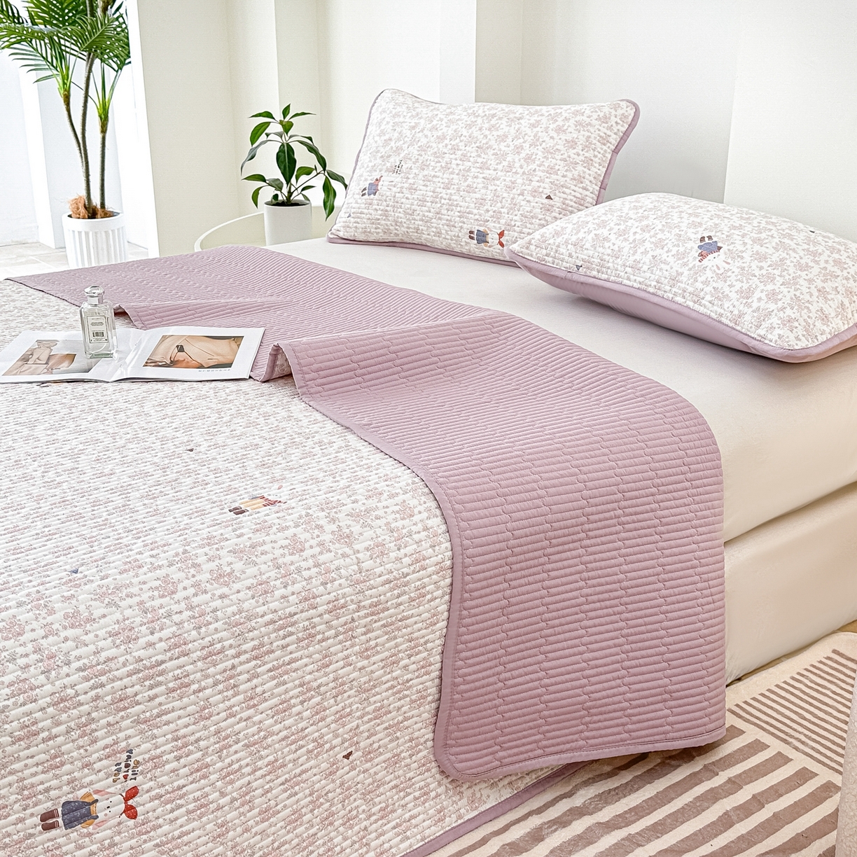 91家纺网 家纺一手货源 找家纺 橘夏家纺 2025新款多功能全棉床盖三件套 妮可兔