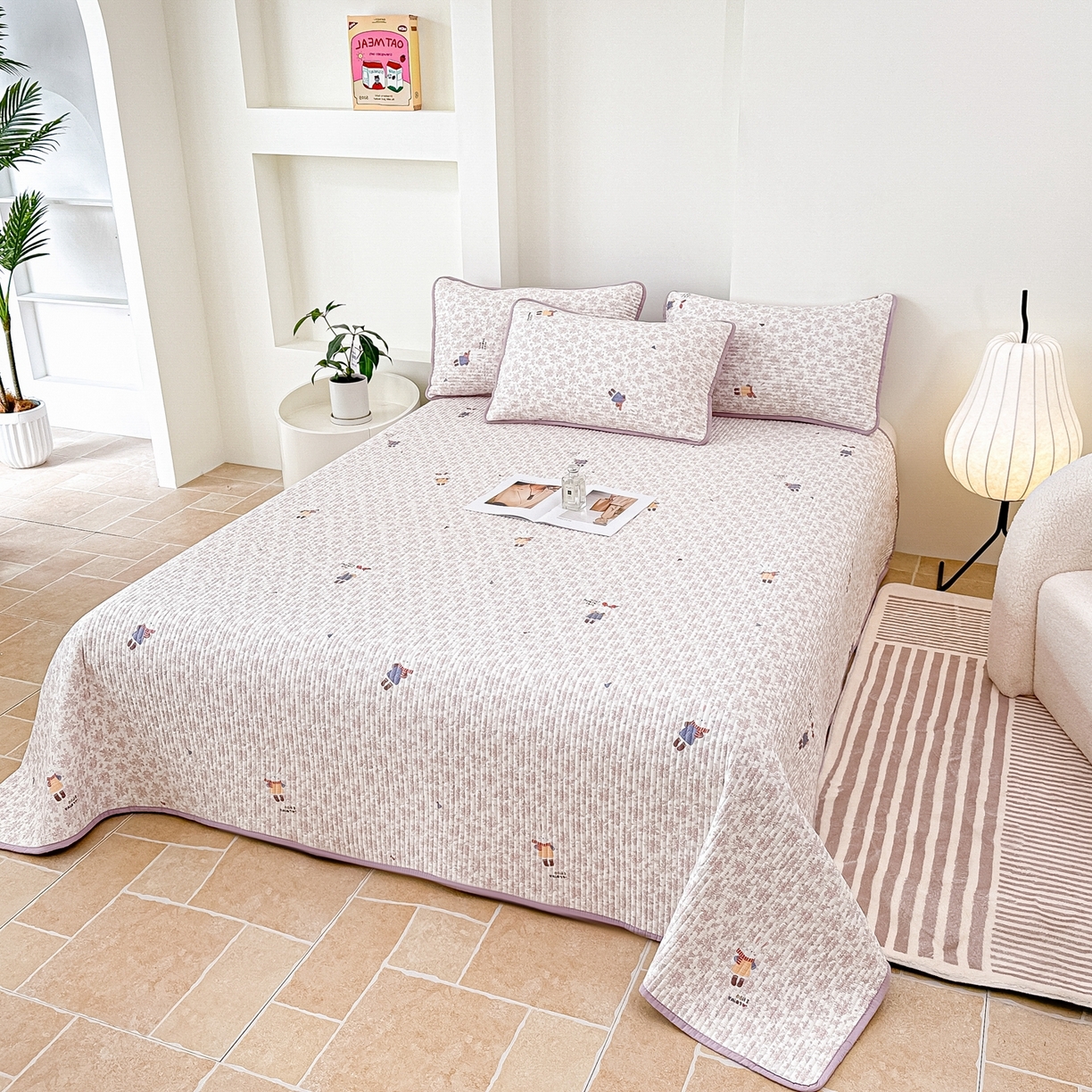 91家纺网 家纺一手货源 找家纺 橘夏家纺 2025新款多功能全棉床盖三件套 妮可兔