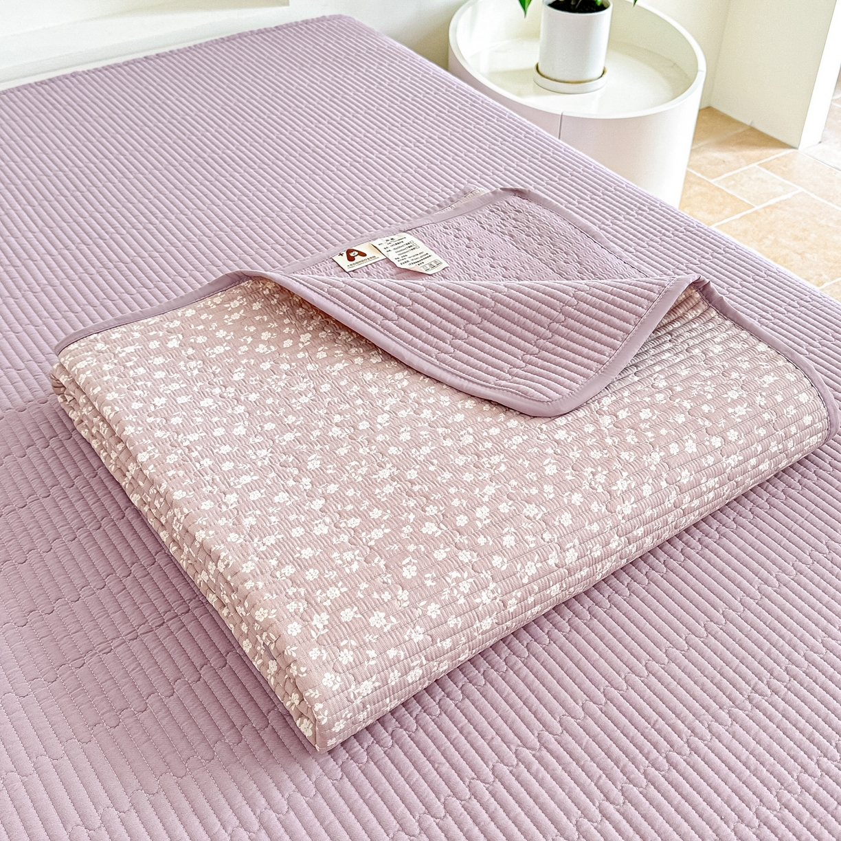 91家纺网 家纺一手货源 找家纺 橘夏家纺 2025新款多功能全棉床盖三件套 野樱苏打～紫