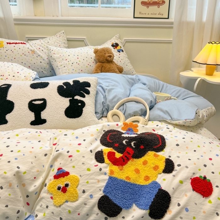 91家纺网 家纺一手货源 找家纺 （总）韩巢家纺 2025新款直播热销款毛巾绣四件套可爱超柔学生季宿舍床上三件套（提供卖家秀）