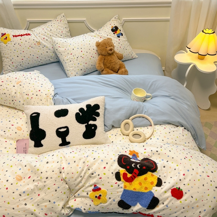 91家纺网 家纺一手货源 找家纺 韩巢家纺 2025新款直播热销款毛巾绣四件套可爱超柔学生季宿舍床上三件套（提供卖家秀） 时尚象先生