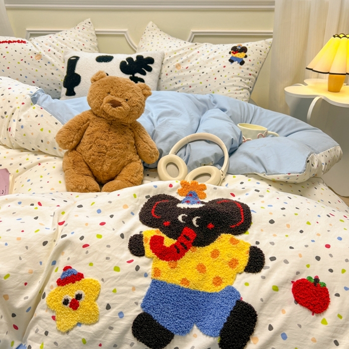 91家纺网 家纺一手货源 找家纺 韩巢家纺 2025新款直播热销款毛巾绣四件套可爱超柔学生季宿舍床上三件套（提供卖家秀） 时尚象先生