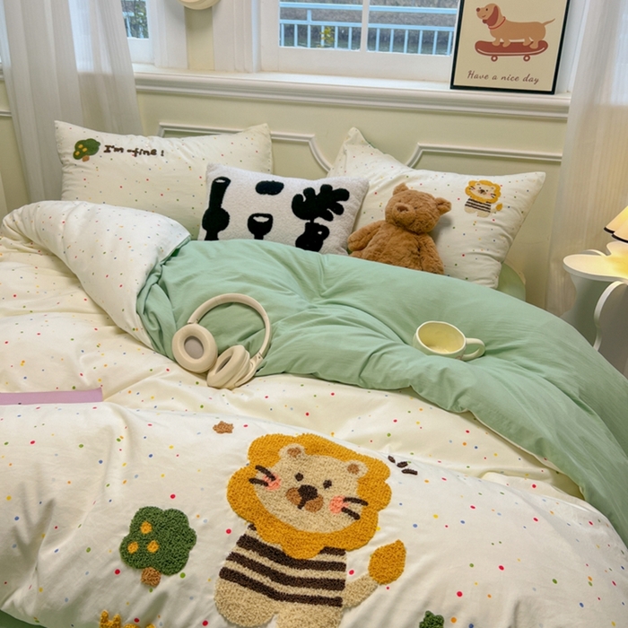 韩巢家纺 2025新款直播热销款毛巾绣四件套可爱超柔学生季宿舍床上三件套（提供卖家秀） 小狮时光