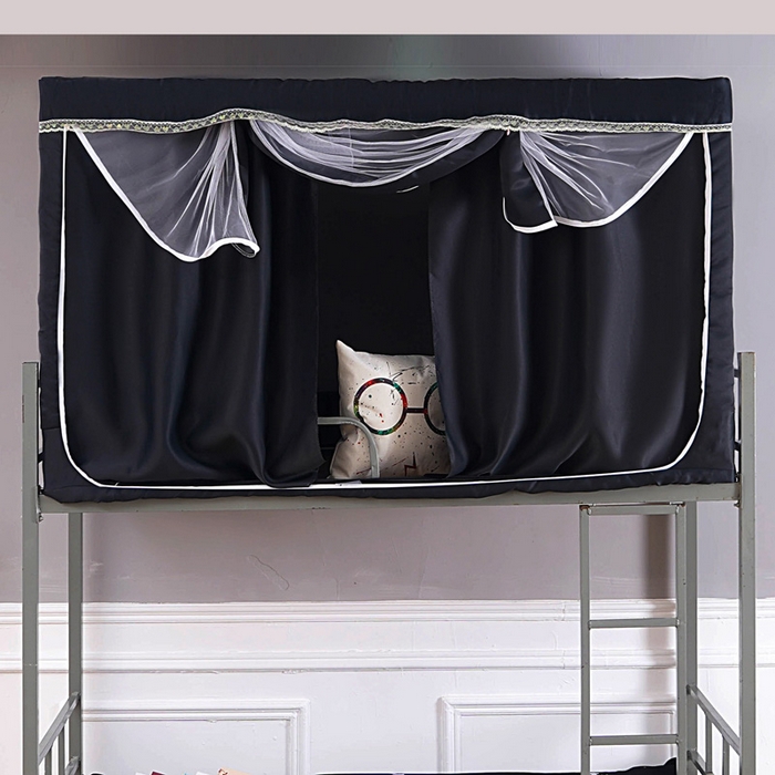 91家纺网 家纺一手货源 找家纺 棉姐床帘蚊帐窗帘 2025新款学生有拉链加厚强遮光一体式床帘蚊帐 纯黑
