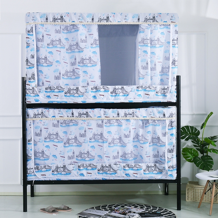 91家纺网 家纺一手货源 找家纺 棉姐床帘蚊帐窗帘 2025新款学生有拉链加厚强遮光一体式床帘蚊帐 踏桥听雨