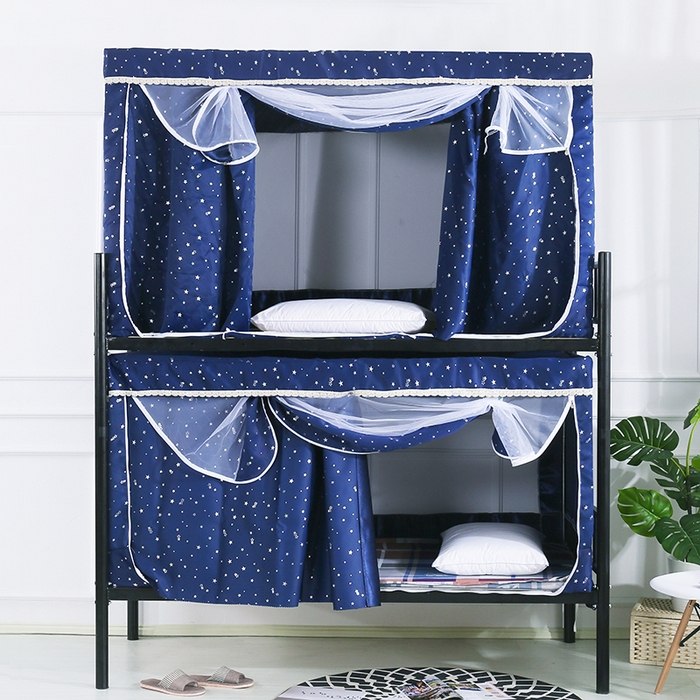 91家纺网 家纺一手货源 找家纺 棉姐床帘蚊帐窗帘 2025新款学生有拉链加厚强遮光一体式床帘蚊帐 星愿藏青