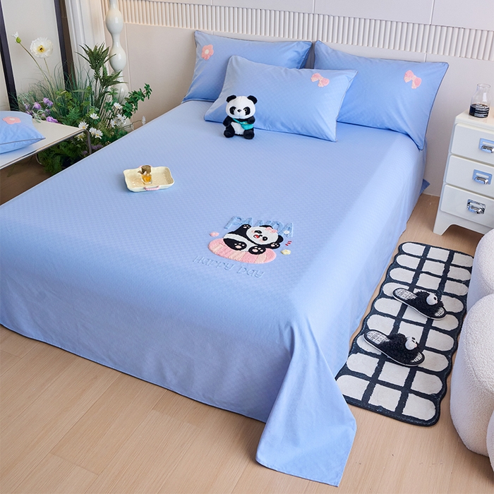 91家纺网 家纺一手货源 找家纺 （总）春皖家纺 2025新款全棉纯棉提花粗布毛巾绣凉席席子单床单 床单单件-风格二