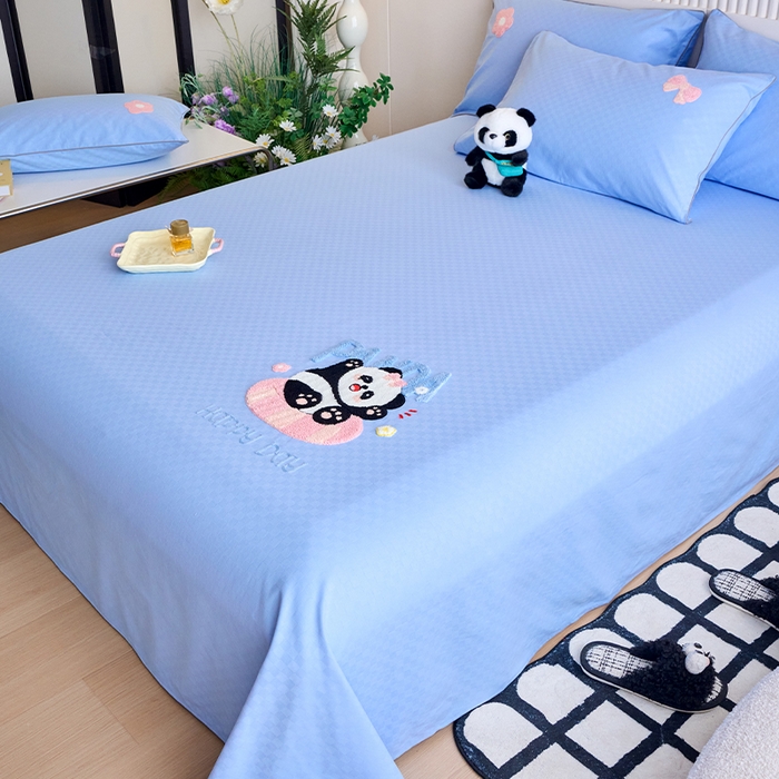 91家纺网 家纺一手货源 找家纺 （总）春皖家纺 2025新款全棉纯棉提花粗布毛巾绣凉席席子单床单 床单单件-风格二