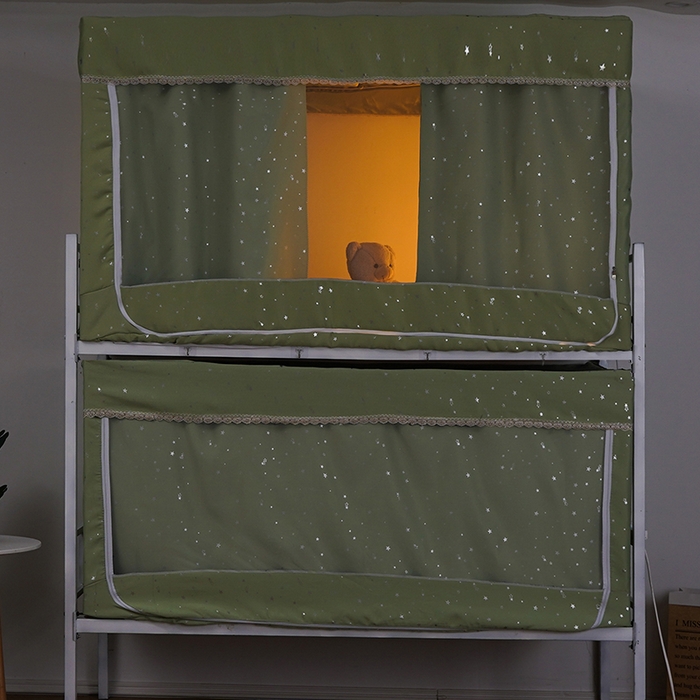 91家纺网 家纺一手货源 找家纺 棉姐床帘蚊帐窗帘 2025新款学生有拉链加厚强遮光一体式床帘蚊帐 星愿绿