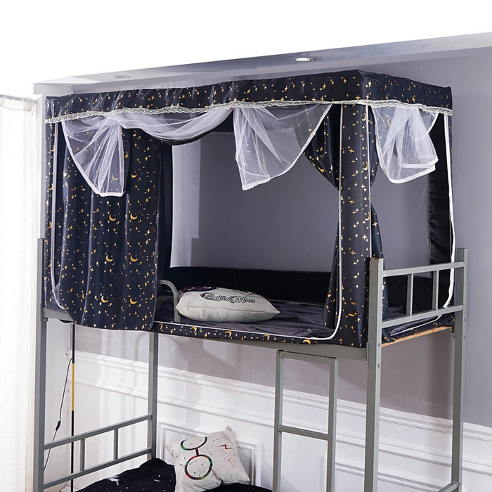 91家纺网 家纺一手货源 找家纺 棉姐床帘蚊帐窗帘 2025新款学生有拉链加厚强遮光一体式床帘蚊帐 星月