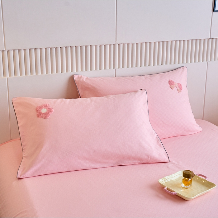 春皖家纺 2025新款全棉纯棉提花粗布毛巾绣单枕套 枕套单件-风格二 粉嘟嘟-玉