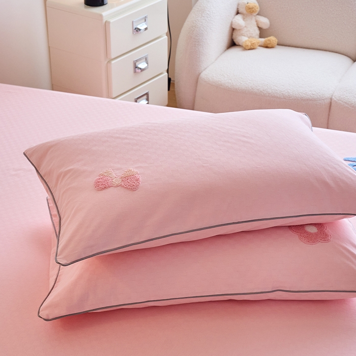 91家纺网 家纺一手货源 找家纺 春皖家纺 2025新款全棉纯棉提花粗布毛巾绣单枕套 枕套单件-风格二 粉嘟嘟-玉