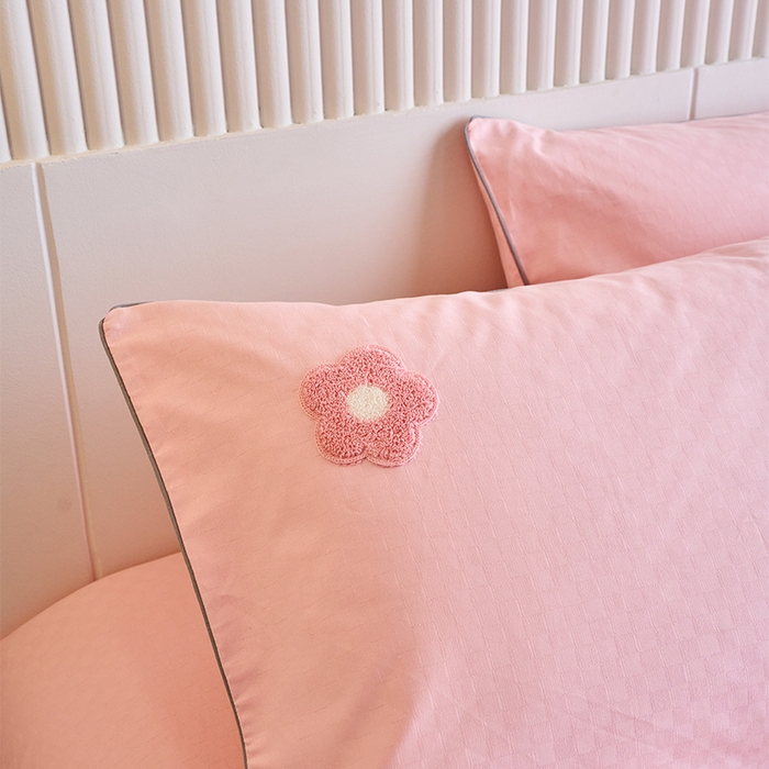 91家纺网 家纺一手货源 找家纺 春皖家纺 2025新款全棉纯棉提花粗布毛巾绣单枕套 枕套单件-风格二 粉嘟嘟-玉