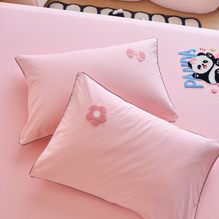 91家纺网 家纺一手货源 找家纺 春皖家纺 2025新款全棉纯棉提花粗布毛巾绣单枕套 枕套单件-风格二 粉嘟嘟-玉