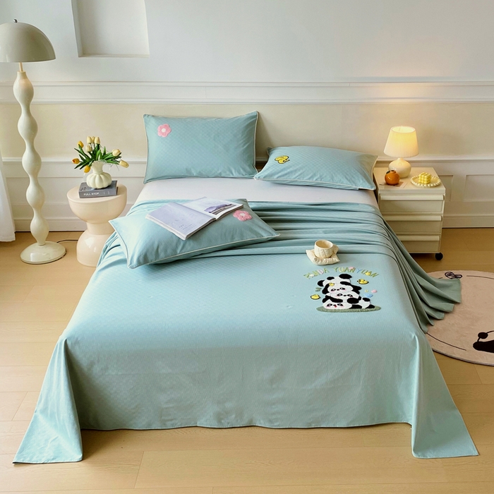 91家纺网 家纺一手货源 找家纺 （总）春皖家纺 2025新款全棉纯棉提花粗布毛巾绣凉席席子单床单 床单单件-风格一