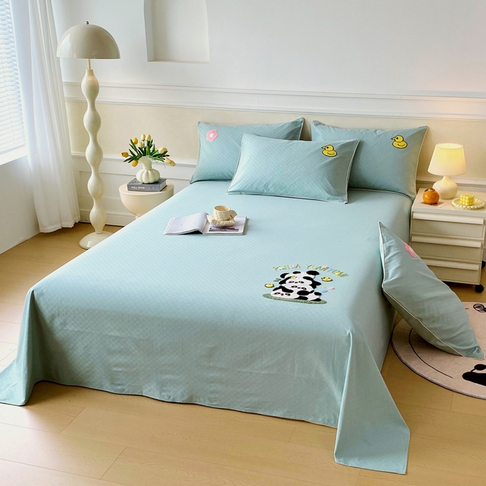 91家纺网 家纺一手货源 找家纺 （总）春皖家纺 2025新款全棉纯棉提花粗布毛巾绣凉席席子单床单 床单单件-风格一