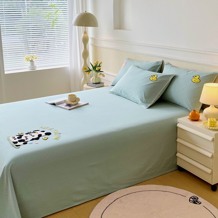 91家纺网 家纺一手货源 找家纺 （总）春皖家纺 2025新款全棉纯棉提花粗布毛巾绣凉席席子单床单 床单单件-风格一