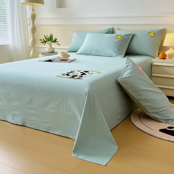 91家纺网 家纺一手货源 找家纺 （总）春皖家纺 2025新款全棉纯棉提花粗布毛巾绣凉席席子单床单 床单单件-风格一