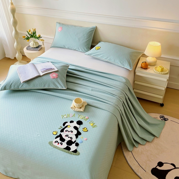 91家纺网 家纺一手货源 找家纺 （总）春皖家纺 2025新款全棉纯棉提花粗布毛巾绣凉席席子单床单 床单单件-风格一