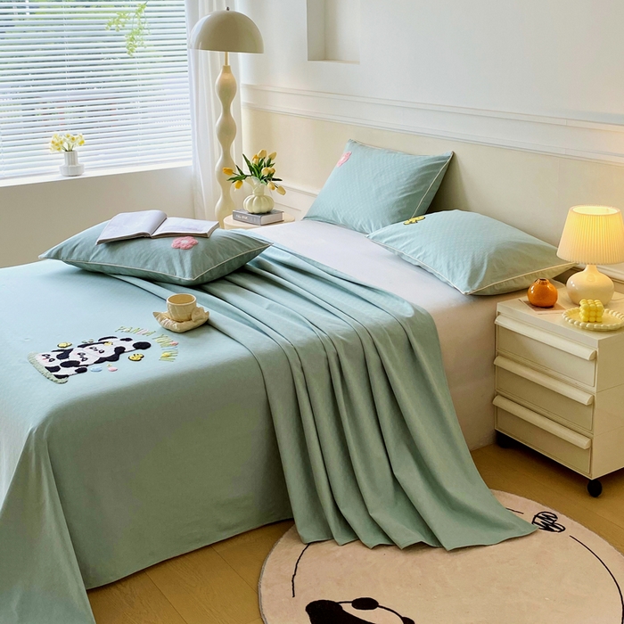 91家纺网 家纺一手货源 找家纺 （总）春皖家纺 2025新款全棉纯棉提花粗布毛巾绣凉席席子单床单 床单单件-风格一