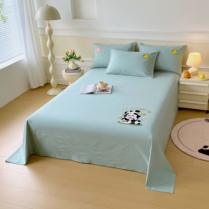 91家纺网 家纺一手货源 找家纺 （总）春皖家纺 2025新款全棉纯棉提花粗布毛巾绣凉席席子单床单 床单单件-风格一