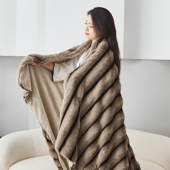 91家纺网 家纺一手货源 找家纺 库里梦家纺2025新款跨级专供加厚兔毛美拉德毛毯 咖色 