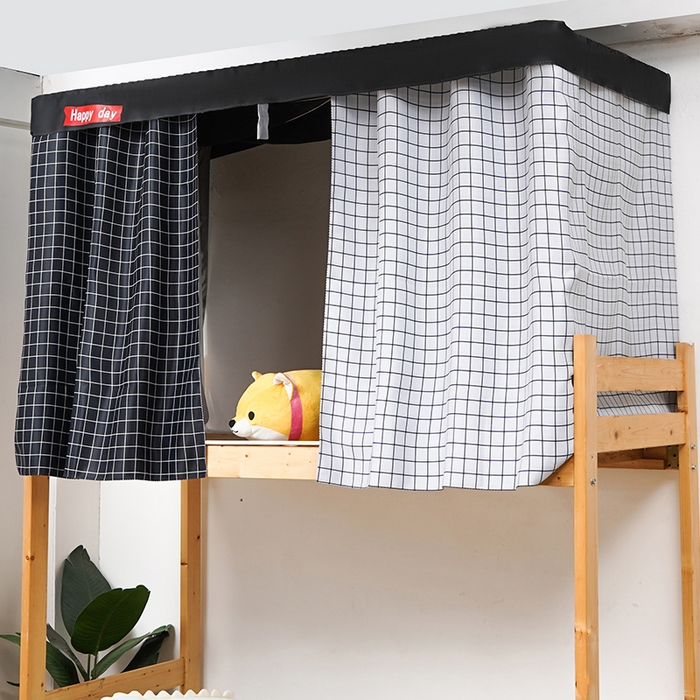 棉姐 床帘蚊帐 学生床帘蚊帐床帘 强遮光三层彩画上下铺宿舍床帘2025新款 黑格+白格